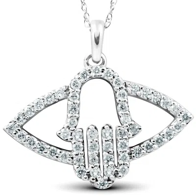 Pompeii3 1/2 Ct Diamond Hamsa Evil Eye Hand Pendant 14k White Gold In Multi