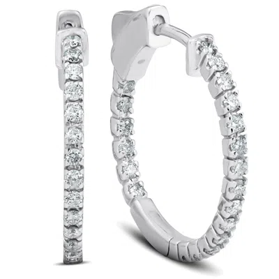 Pompeii3 1/2 Ct Diamond Inside Outside Hoops 14k White Gold Vault Lock 1" Tall In Silver