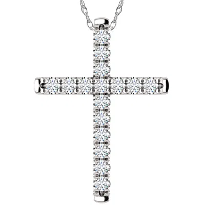Pompeii3 1/2 Ct Ex3 Lab Grown Diamond Cross Pendant Necklace 1" Tall 14k White Gold In Multi