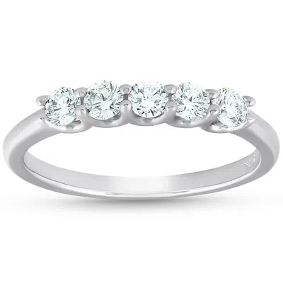 Pompeii3 1/2 Ct Five Stone U Prong Ex3 Lab Grown Diamond Wedding Ring 14k White Gold In Multi