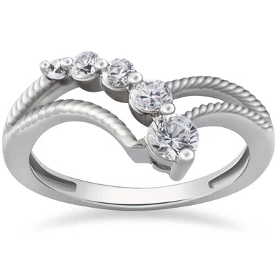 Pompeii3 1/2 Ct Graduated Diamond Journey Right Hand Ring 10k White Gold Size Selectable In Metallic