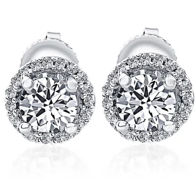 Pompeii3 1/2 Ct Halo Diamond Studs With Screw Backs White Gold Lab Grown In Multi