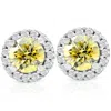 Pompeii3 1/2 Ct Halo Fancy Canary Yellow Lab Grown Diamond Studs 10k White Gold Earrings In Multi