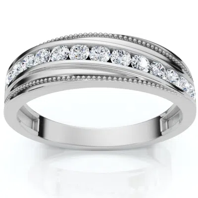 Pompeii3 1/2 Ct Mens Diamond Wedding Ring With Bead Accent High Polished 10k White Gold In Metallic