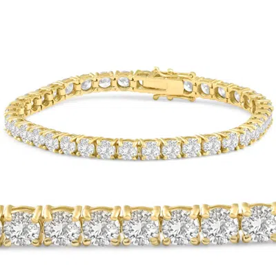 Pompeii3 12 Ct. Round Cut Natural Diamond 14k Yellow Gold Round Cut Tennis Bracelet 7"