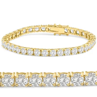 Pompeii3 12 Ct. Round Cut Natural Diamond 18k Yellow Gold Round Cut Tennis Bracelet 7"