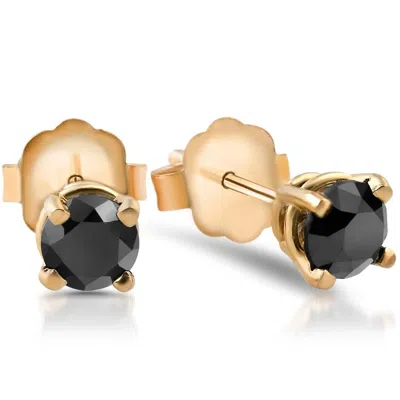 Pompeii3 1/2 Ct Round Heat Treated Black Diamond 14k White Or Yellow Gold Stud Earrings In Basket Setting
