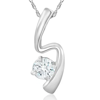 Pompeii3 1/2 Ct Solitaire Round Diamond 14k White Gold Curve Pendant & 18" Chain In Multi