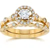 Pompeii3 1/2 Cttw Halo Diamond Engagement Wedding Ring Set 14k Yellow Gold In Multi