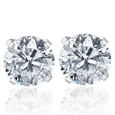Pompeii3 1/2 Cttw Round Brilliant Cut Diamond Studs 14k White Gold Enhanced In Metallic