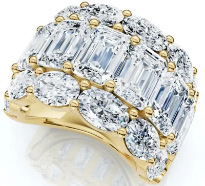 Pompeii3 12.30ct Diamond Wide Fashion Ring Emerald & Oval Cut Gold Lab Grown Band In Silver