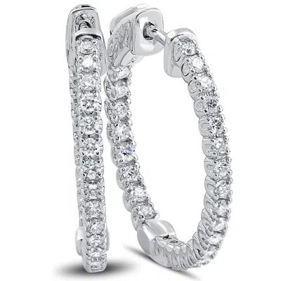 Pompeii3 1.25 Ct Diamond Oval Shape Inside Outside Hoops Earrings 14k White Gold 1" In Multi