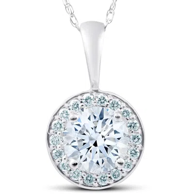 Pompeii3 1.25 Ct Moissanite & Diamond Halo Pendant 14k White Gold In Silver