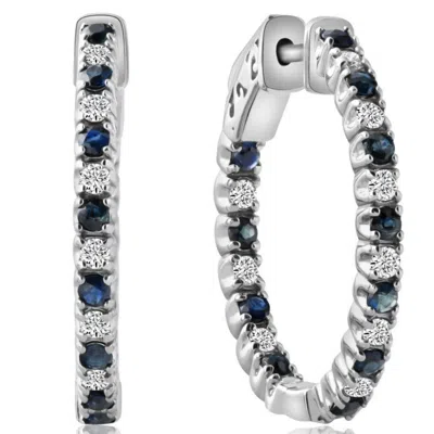 Pompeii3 1.25ct Diamond & Blue Sapphire Inside Outside Hoops 14k White Gold Lab Grown In Multi