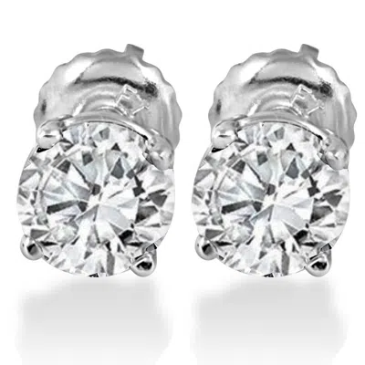 Pompeii3 1.25ct Lab Grown Diamond Studs Screw Back 14k White Gold In Silver