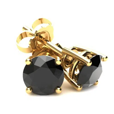 Pompeii3 1.25ct Round Brilliant Cut Heat Treated Black Diamond Stud Earrings In 14k Gold Basket Setting