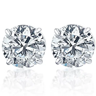 Pompeii3 1.25ct Round Brilliant Cut Natural Quality Si1-si2 Diamond Stud Earrings In 14k Gold Basket Setting In Silver