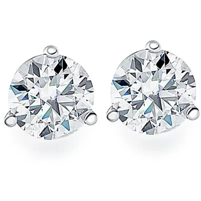 Pompeii3 1.25ct Round Brilliant Cut Natural Quality Vs2-si1 Diamond Stud Earrings In 14k Gold Martini Setting In Silver