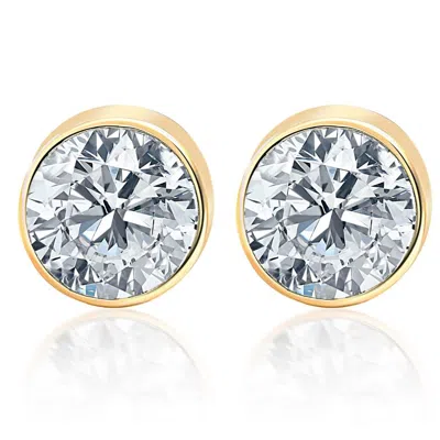 Pompeii3 1.25ct Round Brilliant Cut Natural Quality Vs2-si1 Diamond Stud Earrings In 14k Gold Round Bezel Set