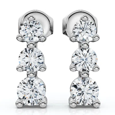 Pompeii3 1/2ct 3 Stone Round Graduated Diamond Earrings 14k White Gold In Silver