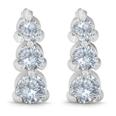 Pompeii3 1/2ct 3 Stone Round Graduated Diamond Earrings 14k White Gold In Silver