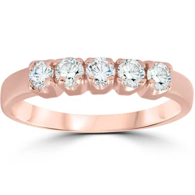 Pompeii3 1/2ct 5-stone Diamond Wedding Ring 14k Rose Gold In Multi