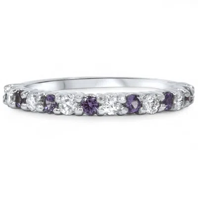 Pompeii3 1/2ct Alexandrite & Diamond Half Eternity Ring 14k White Gold Sz5 (not Enhanced) 5 In Multi