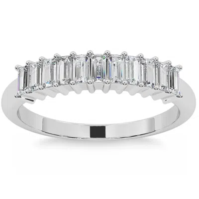 Pompeii3 1/2ct Baguette Diamond Wedding Anniversary Ring Stackable Band Gold Lab Grown In Silver