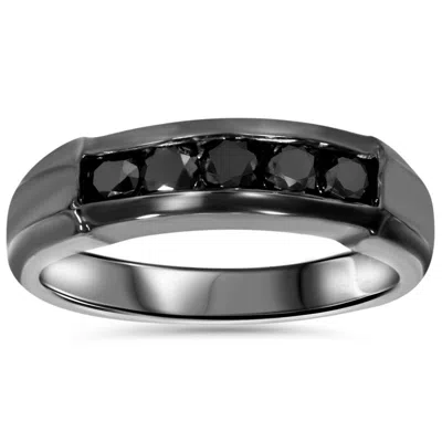 Pompeii3 1/2ct Black Diamond Mens Wedding Band 10k Black Gold In Multi