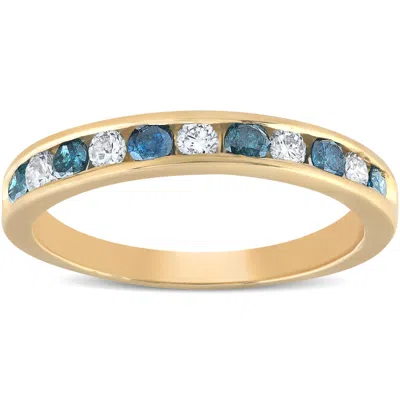 Pompeii3 1/2ct Blue & White Diamond Channel Set Ring 14k Yellow Gold