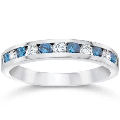 Pompeii3 1/2ct Blue & White Diamond Channel Set Wedding Ring 14k White Gold Size Selectable In Multi