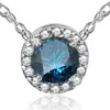 Pompeii3 1/2ct Blue Diamond Pave Halo Pendant 14k White Gold Womens Necklace & 18" Chain In Blue