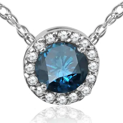 Pompeii3 1/2ct Blue Diamond Pave Halo Pendant 14k White Gold Womens Necklace & 18" Chain In Multi