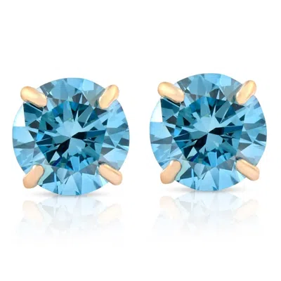 Pompeii3 1/2ct Blue Lab Grown Diamond Studs 14k Yellow Gold Earrings In Multi