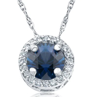 Pompeii3 1/2ct Blue Sapphire & Diamond Halo Vintage Pendant 14k White Gold & 18" In Multi