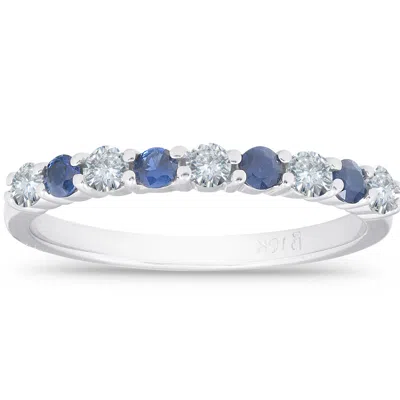 Pompeii3 1/2ct Blue Sapphire & Diamond Wedding Ring 10k White Gold In Multi
