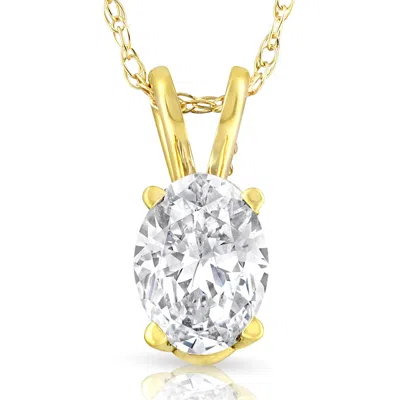 Pompeii3 1/2ct Certified Lab Grown Oval Diamond Solitaire Pendant Yellow Gold Necklace In Silver