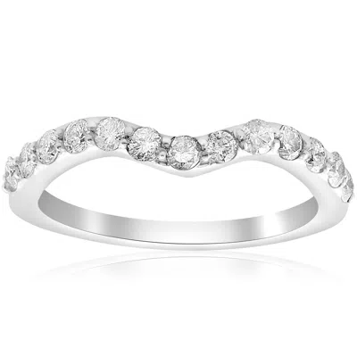 Pompeii3 1/2ct Curved Diamond Notched Wedding Ring Enhancer 14k White Gold In Multi