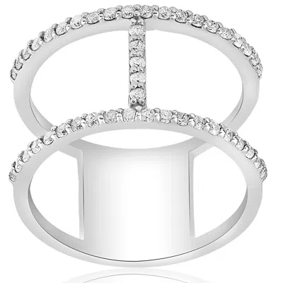 Pompeii3 1/2ct Designer Diamond Right Hand Wide H Shape Fashion Ring 10k White Gold Size Selectable In Multi