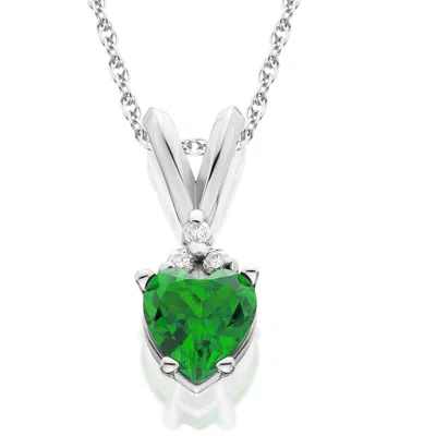 Pompeii3 1/2ct Diamond & Simulated Emerald Heart Pendant 14k White Gold In Multi