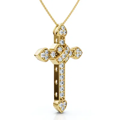 Pompeii3 1/2ct Diamond Cross Lab Grown 14k Gold 1.25" Tall In Multi