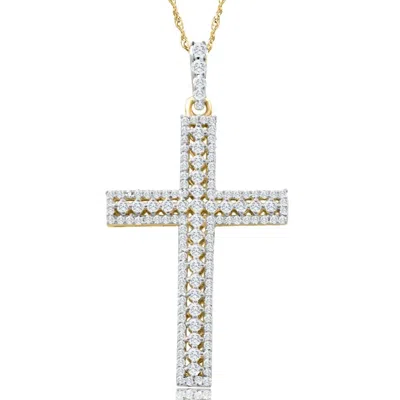 Pompeii3 1/2ct Diamond Cross Pendant 10k Yellow Gold Lab Grown Women's Necklace 1" Tall In Multi