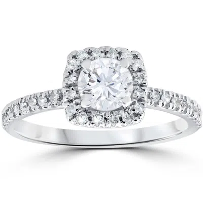 Pompeii3 1/2ct Diamond Cushion Halo Engagement Ring 10k White Gold Size Selectable In Silver
