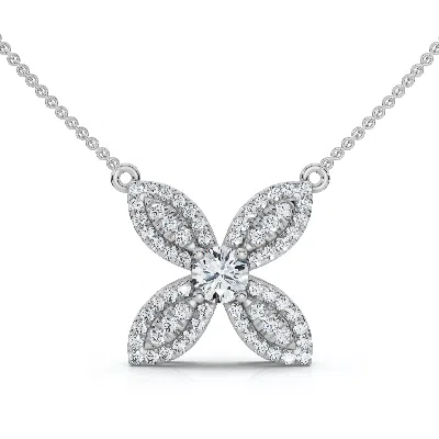Pompeii3 1/2ct Diamond Flower Pendant 14k Gold 18" Necklace Lab Grown In Metallic
