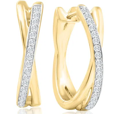 Pompeii3 1/2ct Diamond Hoops Yellow Gold 10grams Lab Grown 1" Tall Women's Earrings In Brown