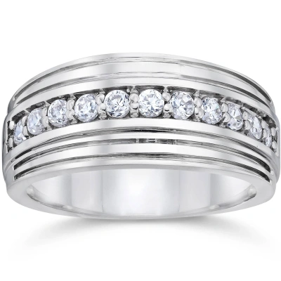 POMPEII3 1/2CT DIAMOND MEN'S WEDDING RING WHITE, YELLOW, ROSE GOLD OR PLATINUM LAB GROWN