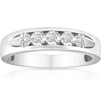 Pompeii3 1/2ct Diamond Mens Wedding Ring Channel Set High Polished Band 14k White Gold In Multi