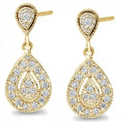 Pompeii3 1/2ct Diamond Pear Shape Dangle Earrings 5/8" Tall Screw Back In Metallic