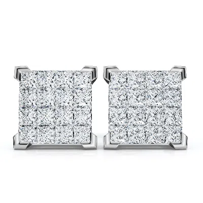 Pompeii3 1/2ct Diamond Princess Cut Screw Back Studs Womens Earrings 10k White Gold 6.5mm