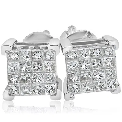 Pompeii3 1/2ct Diamond Princess Cut Screw Back Studs Womens Earrings 10k White Gold 6.5mm In Multi
